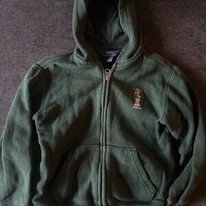 Polo Ralph Lauren Boys Hooded Fleece Sweatshirt Bear Zip Green Sweater sz 5